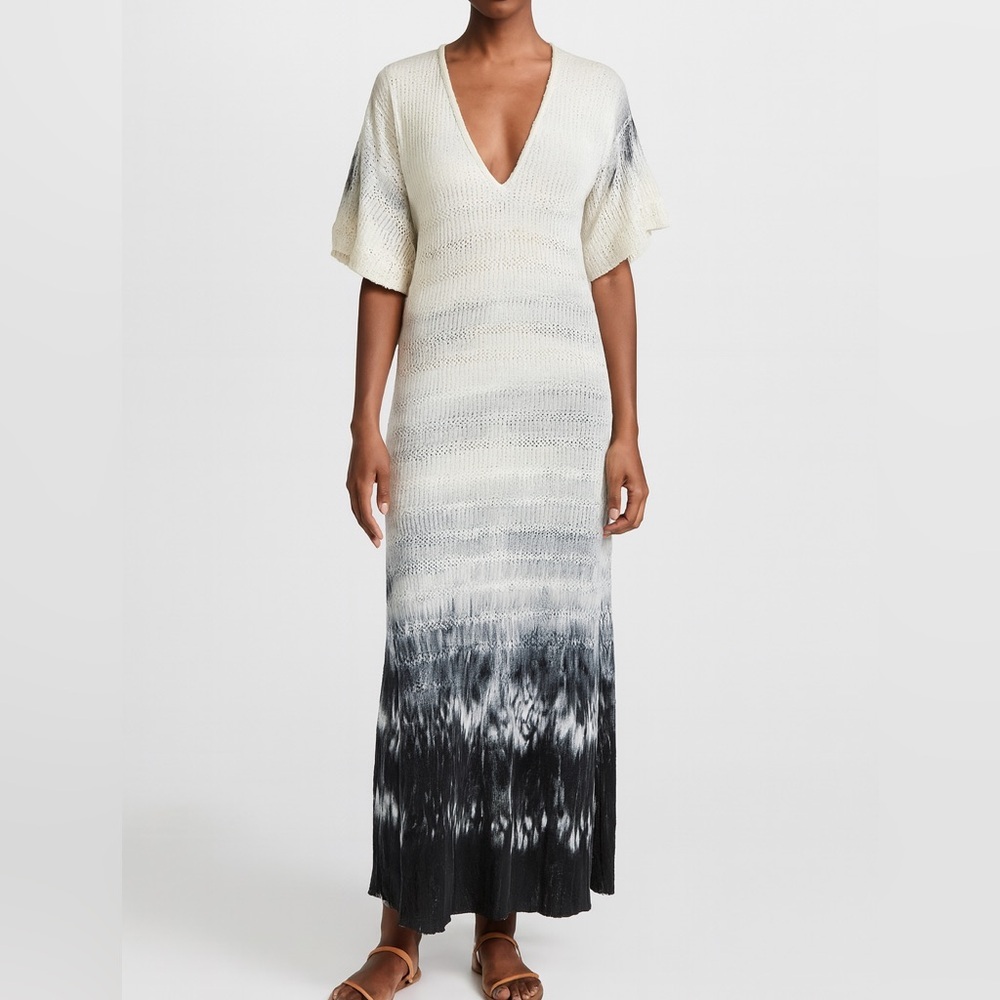 Ombre V-Neck Maxi Dress in Ivory and Black